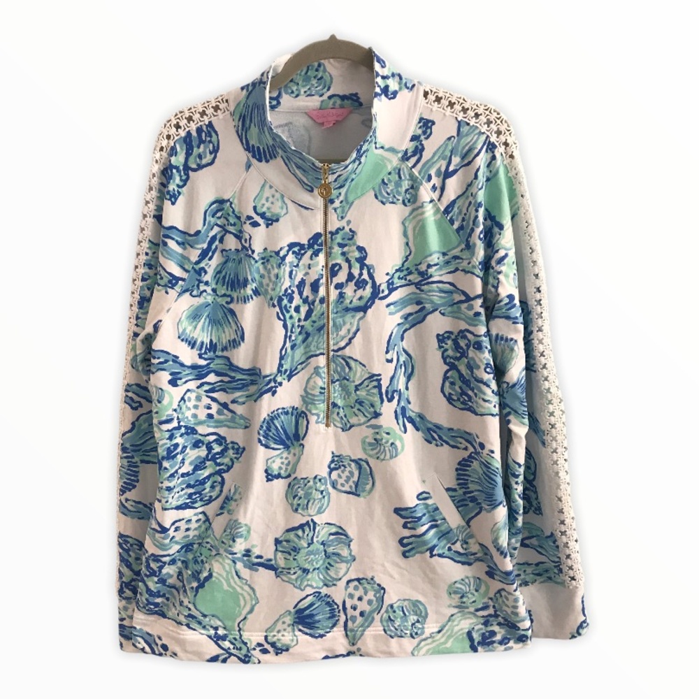 Lilly Pulitzer Resort White Lace Sleeve Popover L